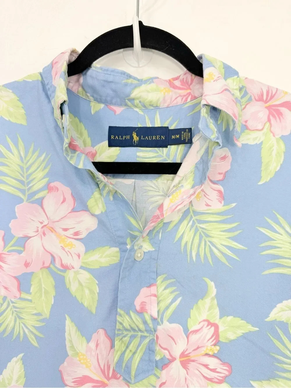 Ralph Lauren Light Blue Tropical Print 100% Cotton Short Sleeve Pullover Shirt